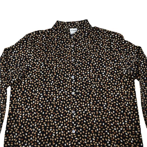 Vintage black/brown fall leaf button blouse shirt top size 14 large whimsy boho - Picture 2 of 8